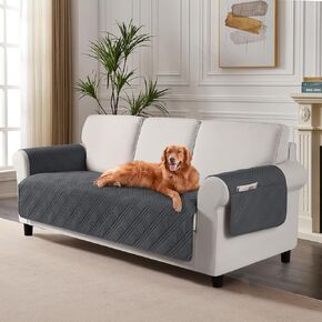 TAOCOCO Waterproof Couch Covers for Pets Dogs with Non Slip Backing, Sofa Seat Covers with Side Pocket for 3 Cushion Couch Washable Dog Couch Cover Protector Sofa Slipcovers(Sofa Plus, Charcoal Gray)