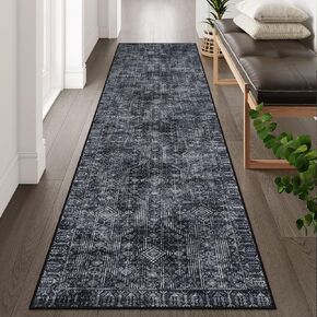 Lahome Black Runner Rugs for Hallway 2x10, Modern Non-Slip Kitchen Runner Rugs, Washable Black and White Bathroom Rugs, Soft Long Carpets for Lundry Entry Office Sliding Door