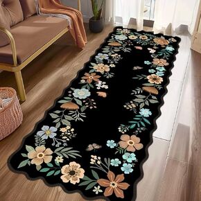 Floral Rug for Hallways 2x6 Hallway Rugs Black Throw Rug Stain Resistant Boho Rug Florals Area Rug Kitchen Runner Rugs Washable Rug Non-Slip Floor Carpet Runners for Bedroom,Laundry,Bathroom