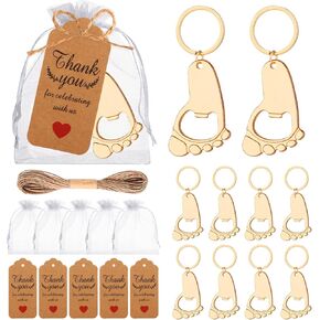 50Pcs Popping Bottle Openers Baby Shower Return Favors for Guests Bottle Opener Decorations and Souvenirs Baby Bottle Shaped Bottle Opener with Organza Bags Thank You Tags for Theme Decoration
