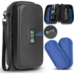 24h Insulin Cooler Travel Case TSA Approved - Real-time Thermometer Temperature Display,Diabete Travel Case Bag With 2 Reusable Ice Pack,Insulin Pen Cooler Travel Case (Black)