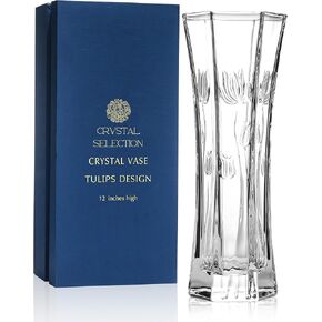 CS Crystal Vase 12-inch high, Tulip Design, for Flowers & Decor. Lovely Nice Shiny Piece. Perfect as a Gift, Suitable for All Occasions.