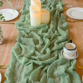 Cheesecloth Table Runner 35x120 Inches Boho Gauze Sheer Fabric Table Runner 10ft Cheese Cloth Table Centerpieces Decorations for Party Classy Bridal Shower Weddings Graduation Decorations(White)