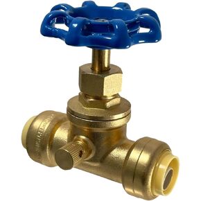 10 Piece XFITTING 1" Push Fit Stop Valve with Drain and Vent, Push to Connect Brass Plumbing Fitting, PEX Pipe, Copper, CPVC, PE-RT, HDPE, 2-5-3=10