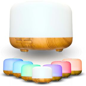 Mystic Romance Essential Oil Diffuser, 500ml Aromatherapy Humidifer and Nigth Ligth for Relaxing Atmosphere in Home Office Yoga and Spa, for Everyone, Auto-Off Safety Switch. Light Wood