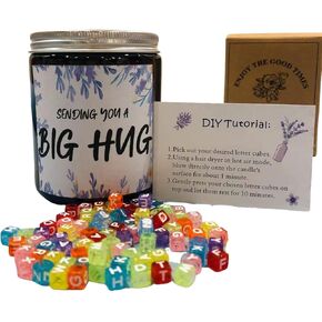 ACECARE Lavender Soy Candle 7oz 100% Natural Soy Wax 40H Burn Time includes 100PCS DIY Letter Beads Mother's Day Birthday Valentine's Day Gift for Women
