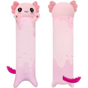Pink Long Axolotl Plush Pillow, 28" Soft Cute Axolotl Stuffed Animal Plush Pillow, Axolotl Body Pillow Long Plush Doll for Kids Girls Boys
