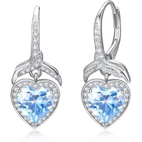 Heart Birthstone Hoop Earrings for Women 925 Sterling Silver Small Silver Huggie Hoops Hypoallergenic Earrings