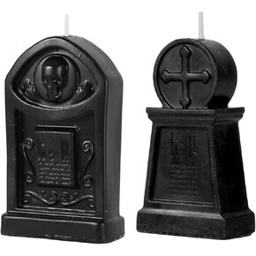 2pcs Tombstone candles, Halloween Decoration Candles Cross Gravestone Candle Creepy Tombstone Shaped Candles Decorations for Home Halloween Party Room Table Decor (Black)