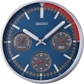 SEIKO Shelby II Non Ticking Wall Clock, Blue, 13 Inch