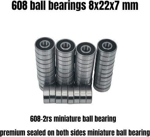 608 2RS محامل، 20 حزمة 608 محمل، 8x22x7 مم RS محمل كروي ختم الشحوم محامل لوح التزلج، مزدوج مطاطي مختوم مصغر كرة أخدود عميقة in Saudi Arabia