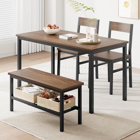 Dining Table Set with Chairs and Bench, Kitchen Table Set for 4, Dining Room Table Set with Storage Racks, Table and Chairs Set for Small Apartment, Kitchen, Dinette Table Set, Grey in Kuwait