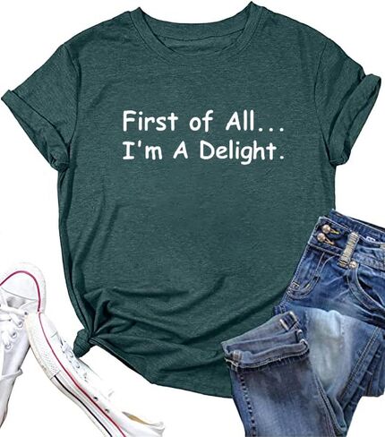 أنا فرحة قميص المرأة مضحك الجرافيك طباعة تي شيرت الساخر قائلا Crewneck قصيرة الأكمام بلايز عادية فضفاض تيز in Saudi Arabia