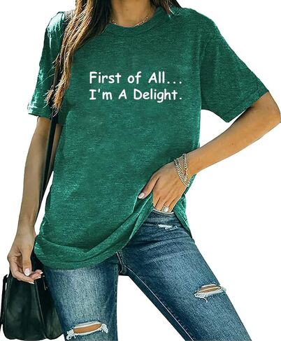 أنا فرحة قميص المرأة مضحك الجرافيك طباعة تي شيرت الساخر قائلا Crewneck قصيرة الأكمام بلايز عادية فضفاض تيز in Saudi Arabia