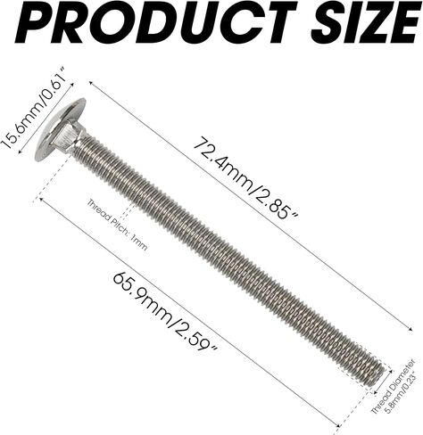 10PCS M6x70 Carriage Bolts, Fully Threaded with Square Neck and Round Head, Metric Stainless Steel Screws Coach Bolts (Thread Diameter: 6mm, Length: 70mm) in Saudi Arabia