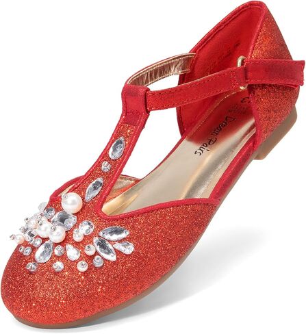 DREAM PAIRS Girls Mary Jane Dress Shoes Pearl T-Strap Party Flower Wedding Princess Flats for Toddler Little Big Kid in Saudi Arabia
