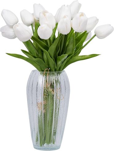 12 Pcs Tulips Artificial Flowers in Vase, Real Touch Tulips with Vase with Upgrate Acrylic Water Flower Arrangements Centerpiece for Dining Room Table Decoration in Saudi Arabia
