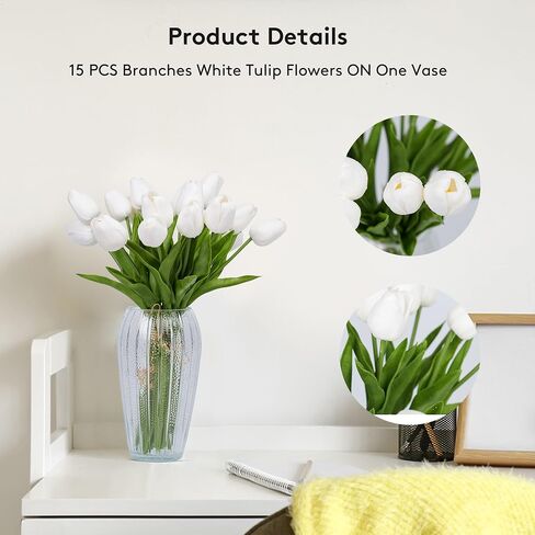 12 Pcs Tulips Artificial Flowers in Vase, Real Touch Tulips with Vase with Upgrate Acrylic Water Flower Arrangements Centerpiece for Dining Room Table Decoration in Saudi Arabia
