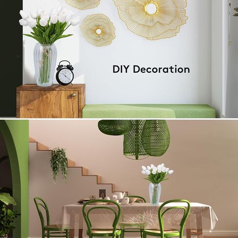 12 Pcs Tulips Artificial Flowers in Vase, Real Touch Tulips with Vase with Upgrate Acrylic Water Flower Arrangements Centerpiece for Dining Room Table Decoration in Saudi Arabia