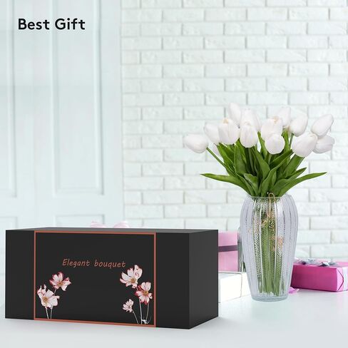 12 Pcs Tulips Artificial Flowers in Vase, Real Touch Tulips with Vase with Upgrate Acrylic Water Flower Arrangements Centerpiece for Dining Room Table Decoration in Saudi Arabia