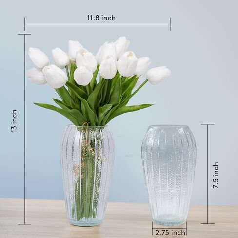 12 Pcs Tulips Artificial Flowers in Vase, Real Touch Tulips with Vase with Upgrate Acrylic Water Flower Arrangements Centerpiece for Dining Room Table Decoration in Saudi Arabia