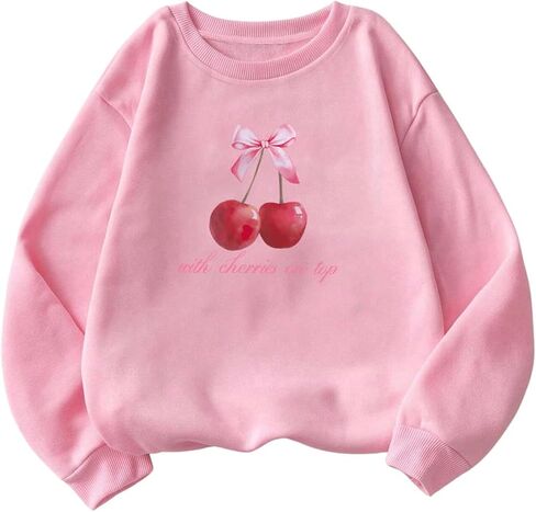 GORGLITTER المرأة الكرز القوس البلوز Crewneck كم طويل لطيف المتضخم البلوز قمة الخريف موضة الخريف الموضة in Saudi Arabia