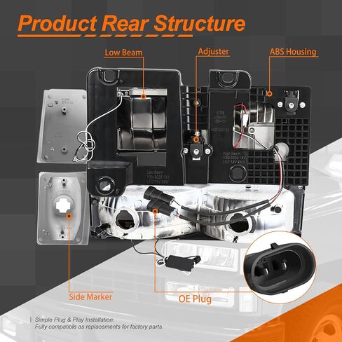 C-Shaped LED DRL Headlights+ Corner/Bumper Lamps Compatible with 1988-1993 Chevy C/K 1500-3500 Suburban CAAP-C1088-8P-LB2-CHAM-HL in Kuwait