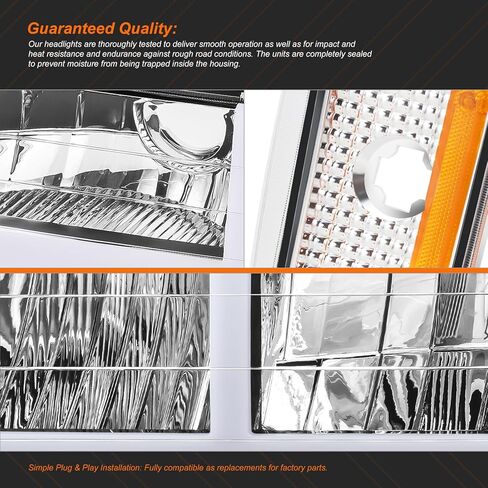 C-Shaped LED DRL Headlights+ Corner/Bumper Lamps Compatible with 1988-1993 Chevy C/K 1500-3500 Suburban CAAP-C1088-8P-LB2-CHAM-HL in Kuwait