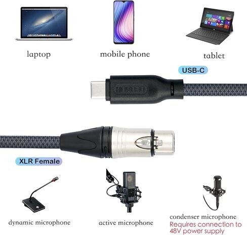 HUALUE 3.3Feet Stereo Dual XLR Female to USB C,Smartphone USB C Microphone Cable，Dual Channel Stereo Input USB C to XLR Female for iPhone 15 ipad Dynamic Microphone Laptop in Saudi Arabia