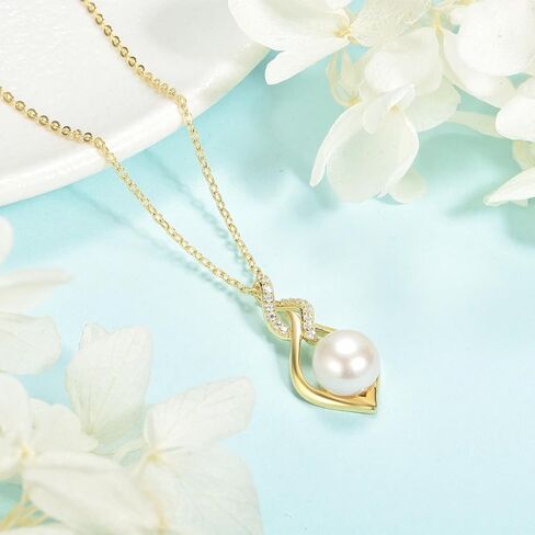 Pearl Necklace 7-8mm Genuine Freshwater Pearl Necklace for Women 925 Sterling Silver Infinity Pearl Necklace Pendant Jewelry Gifts for Women Her Mom in Saudi Arabia