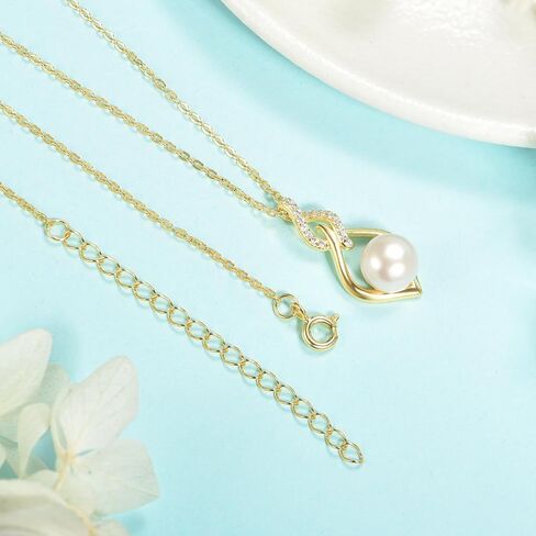 Pearl Necklace 7-8mm Genuine Freshwater Pearl Necklace for Women 925 Sterling Silver Infinity Pearl Necklace Pendant Jewelry Gifts for Women Her Mom in Saudi Arabia
