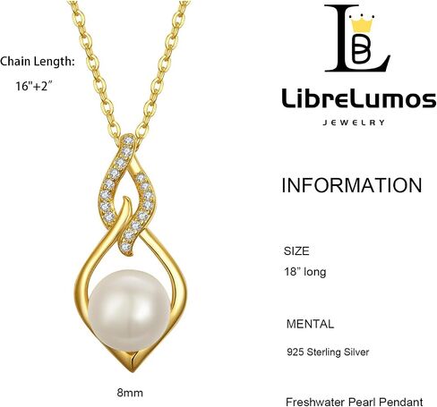 Pearl Necklace 7-8mm Genuine Freshwater Pearl Necklace for Women 925 Sterling Silver Infinity Pearl Necklace Pendant Jewelry Gifts for Women Her Mom in Saudi Arabia