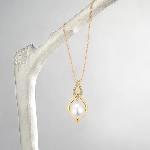 Pearl Necklace 7-8mm Genuine Freshwater Pearl Necklace for Women 925 Sterling Silver Infinity Pearl Necklace Pendant Jewelry Gifts for Women Her Mom in Saudi Arabia