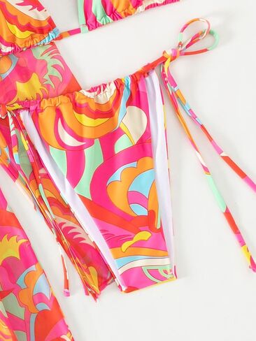 WDIRARA Women's 4 Piece Swimsuits Allover Print Halter Triangle Bikini Bathing Suit with Kimono and Scarf in Kuwait