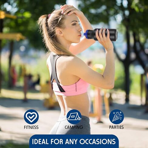 48 قطعة من زجاجات المياه الرياضية القابلة للضغط، 20 أونصة، زجاجة رياضية قابلة لإعادة الاستخدام، خالية من زجاجات المياه البلاستيكية BPA مع فوهة دفع/سحب سهلة الفتح مانعة للتسرب للدراجة، فارغة DIY، أسود (غطاء أزرق) in Kuwait