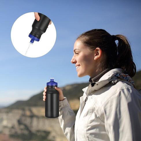 48 قطعة من زجاجات المياه الرياضية القابلة للضغط، 20 أونصة، زجاجة رياضية قابلة لإعادة الاستخدام، خالية من زجاجات المياه البلاستيكية BPA مع فوهة دفع/سحب سهلة الفتح مانعة للتسرب للدراجة، فارغة DIY، أسود (غطاء أزرق) in Kuwait