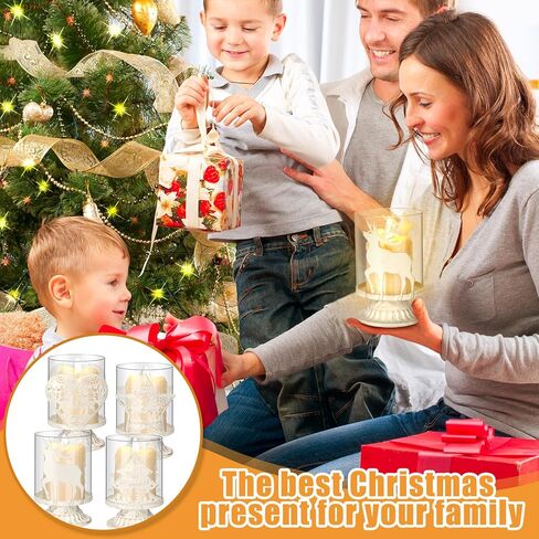 مجموعة Havawish مكونة من 4 حامل شموع على شكل عمود عيد الميلاد، ديكورات طاولة مزرعة ريفية، تصميم معدني أبيض عتيق، حامل شموع زجاجية لعيد الميلاد، حامل شموع على شكل إعصار، قطع مركزية لطاولات الحفلات, 4.72 x 2.95'' in Kuwait