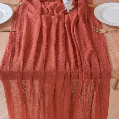 مفرش طاولة من القماش القطني مقاس 35 × 120 بوصة من قماش بوهو الشاش الشفاف، مفرش طاولة من قماش الجبن بطول 10 أقدام، ديكورات مركزية للطاولة لحفلات الزفاف الأنيقة وحفلات الزفاف (أبيض) in Kuwait