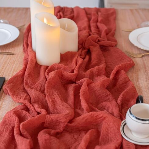 مفرش طاولة من القماش القطني مقاس 35 × 120 بوصة من قماش بوهو الشاش الشفاف، مفرش طاولة من قماش الجبن بطول 10 أقدام، ديكورات مركزية للطاولة لحفلات الزفاف الأنيقة وحفلات الزفاف (أبيض) in Kuwait