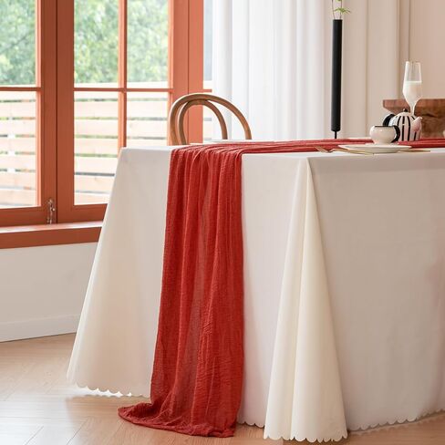 مفرش طاولة من القماش القطني مقاس 35 × 120 بوصة من قماش بوهو الشاش الشفاف، مفرش طاولة من قماش الجبن بطول 10 أقدام، ديكورات مركزية للطاولة لحفلات الزفاف الأنيقة وحفلات الزفاف (أبيض) in Kuwait