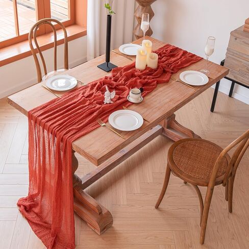 مفرش طاولة من القماش القطني مقاس 35 × 120 بوصة من قماش بوهو الشاش الشفاف، مفرش طاولة من قماش الجبن بطول 10 أقدام، ديكورات مركزية للطاولة لحفلات الزفاف الأنيقة وحفلات الزفاف (أبيض) in Kuwait