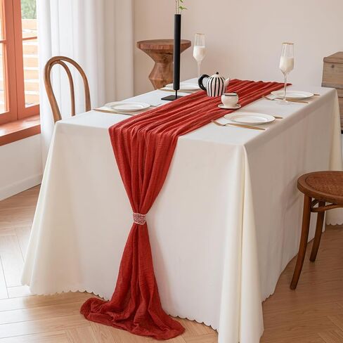 مفرش طاولة من القماش القطني مقاس 35 × 120 بوصة من قماش بوهو الشاش الشفاف، مفرش طاولة من قماش الجبن بطول 10 أقدام، ديكورات مركزية للطاولة لحفلات الزفاف الأنيقة وحفلات الزفاف (أبيض) in Kuwait