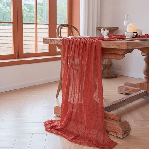 مفرش طاولة من القماش القطني مقاس 35 × 120 بوصة من قماش بوهو الشاش الشفاف، مفرش طاولة من قماش الجبن بطول 10 أقدام، ديكورات مركزية للطاولة لحفلات الزفاف الأنيقة وحفلات الزفاف (أبيض) in Kuwait