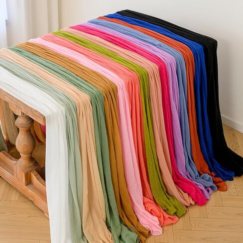 مفرش طاولة من القماش القطني مقاس 35 × 120 بوصة من قماش بوهو الشاش الشفاف، مفرش طاولة من قماش الجبن بطول 10 أقدام، ديكورات مركزية للطاولة لحفلات الزفاف الأنيقة وحفلات الزفاف (أبيض) in Kuwait