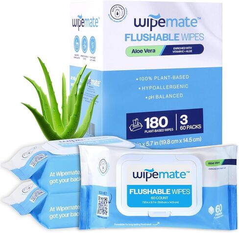 مناديل مبللة للمؤخرة مقاس XL قابلة للغسل، مصنوعة/مع فيتامين E والصبار المهدئ، 99% ماء، مناديل صحية فائقة النعومة وغير معطرة، آمنة للصرف الصحي والصرف الصحي، 12 عبوة فاخرة قابلة للطي، 60 منديلًا لكل عبوة (720) عددًا in Kuwait