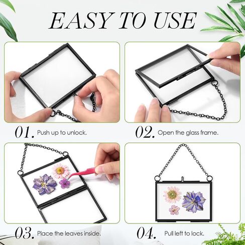 Thyle 8 Pieces 3.5 x 2.5 Inch Glass Frame for DIY Pressed Flowers Art, Brass Hanging Photo Frame Clear DIY Pressed Flower Wall Art with Chain Floating Glass Frame Dried Flower Frame for Display in Saudi Arabia