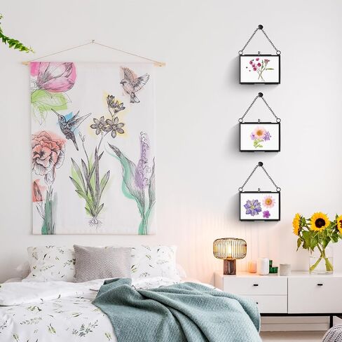 Thyle 8 Pieces 3.5 x 2.5 Inch Glass Frame for DIY Pressed Flowers Art, Brass Hanging Photo Frame Clear DIY Pressed Flower Wall Art with Chain Floating Glass Frame Dried Flower Frame for Display in Saudi Arabia