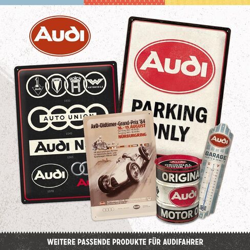 لافتة قصدير كلاسيكية من Nostalgic-Art، مقاس 7.9 بوصة × 11.8 بوصة، أودي - شعار أحمر لامع - فكرة هدية لمحبي إكسسوارات السيارات، لوحة معدنية، تصميم عتيق لتزيين الجدران in Kuwait