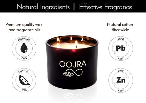 شمعة معطرة بزيت الصويا العطري، كبيرة 3 فتائل مع غطاء وصندوق هدايا 13oz معطرة باللافندر الفرنسي (+ خيارات رائحة أخرى) من Oojra in Saudi Arabia