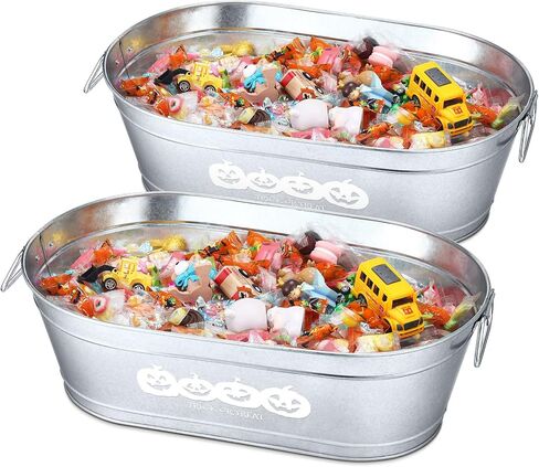 2 Pcs Halloween Pumpkin Galvanized Buckets with Handles,5.5 Gallons Large Halloween Candy Bowl,Metal Galvanized Tubs for Drink,Ice Buckets for Halloween Party Favors Bar Event Supplies(Trick or Treat) in Saudi Arabia